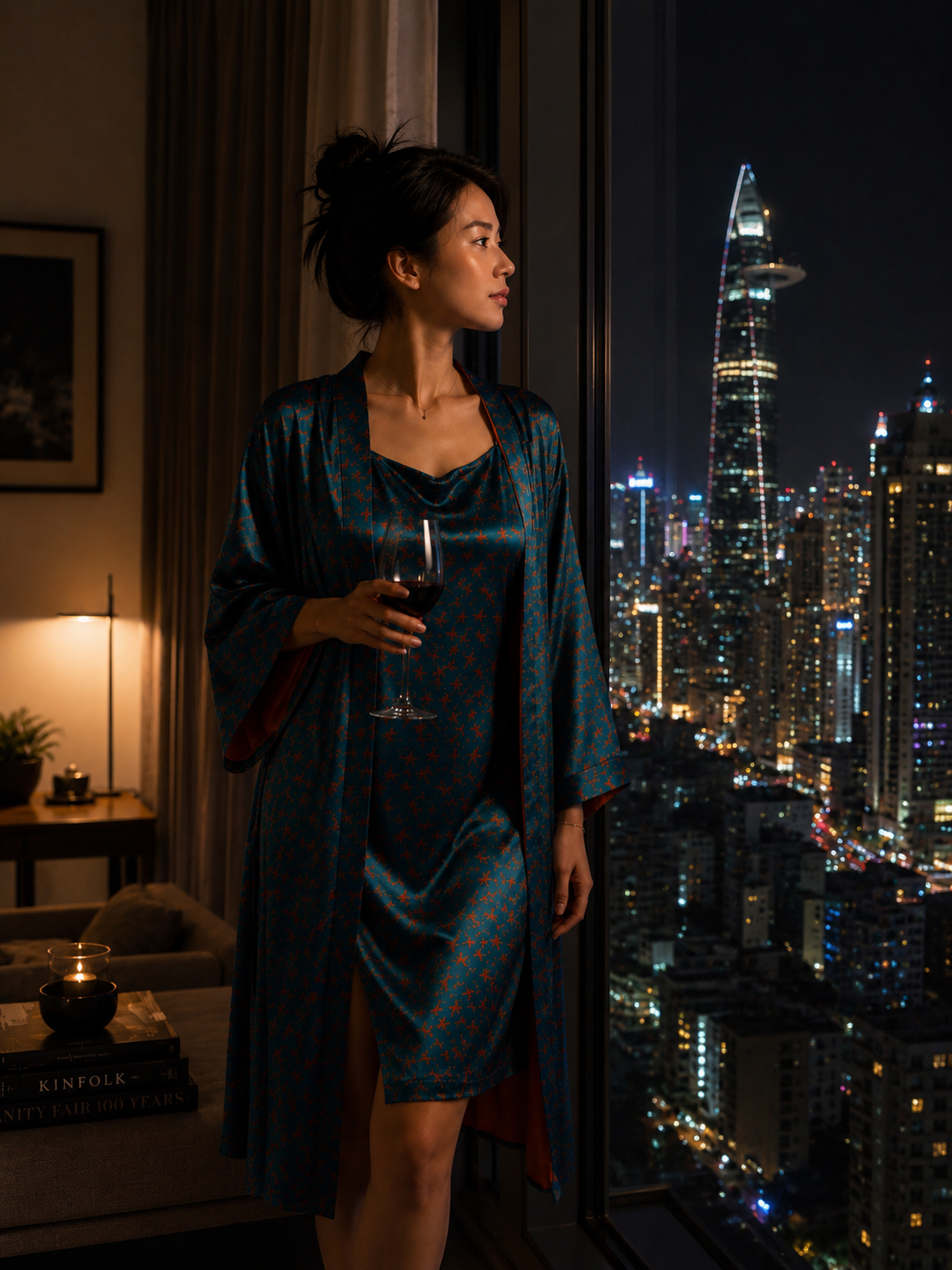 Robe de nuit Lilou en soie bleu nuit